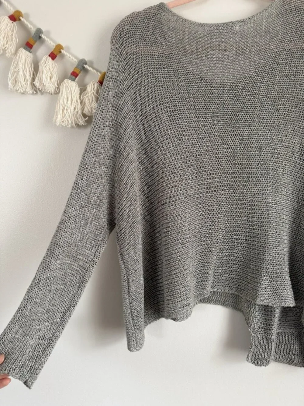 Alembika Open Knit Asymmetrical Grey Slouchy Oversized Lagenlook Coastal Top S - Picture 9 of 9